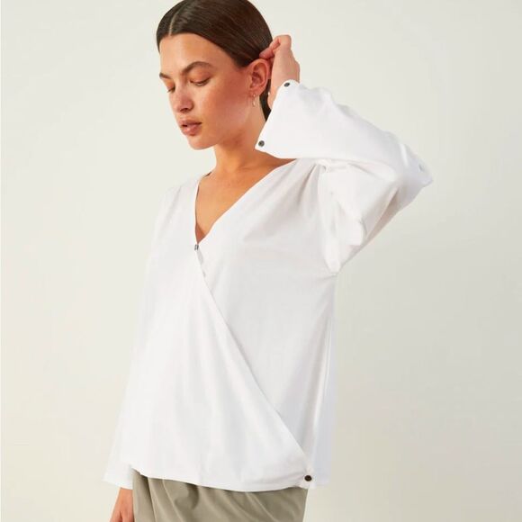 A Day Italy Cream That's A Wrap Technical Silk Top Size Small - Picture 7 of 11